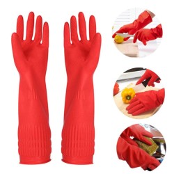 Loquol Long Red Kitchen Washing Gloves - Heat-Resistant and Durable Cleaning Gloves